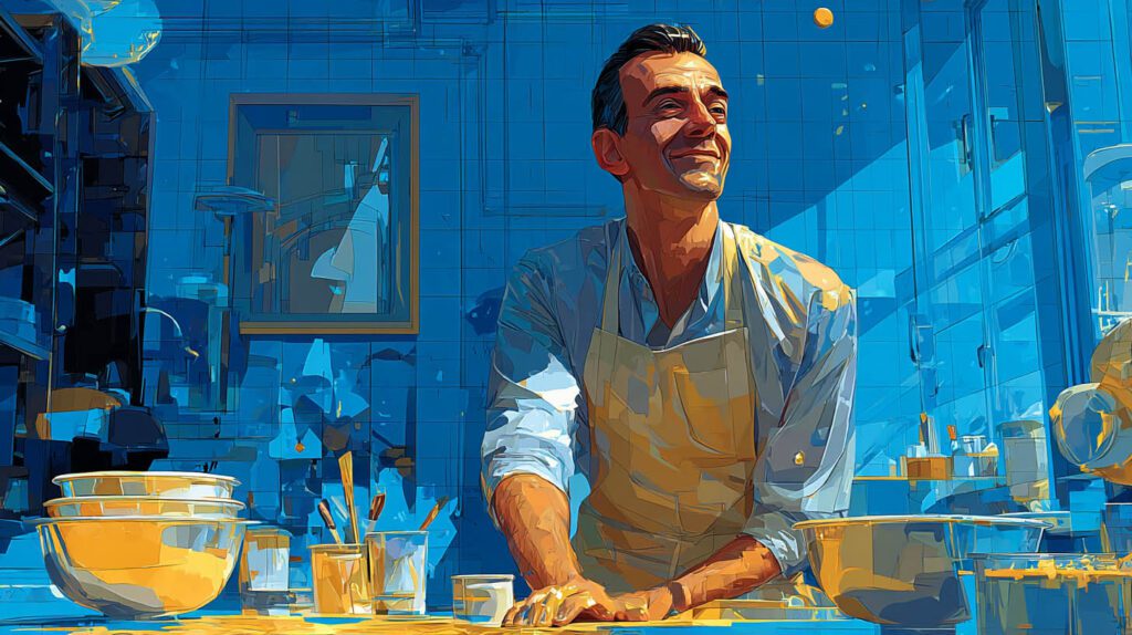 Céramiste artisan dans son atelier entouré de bols et pinceaux à Mennecy