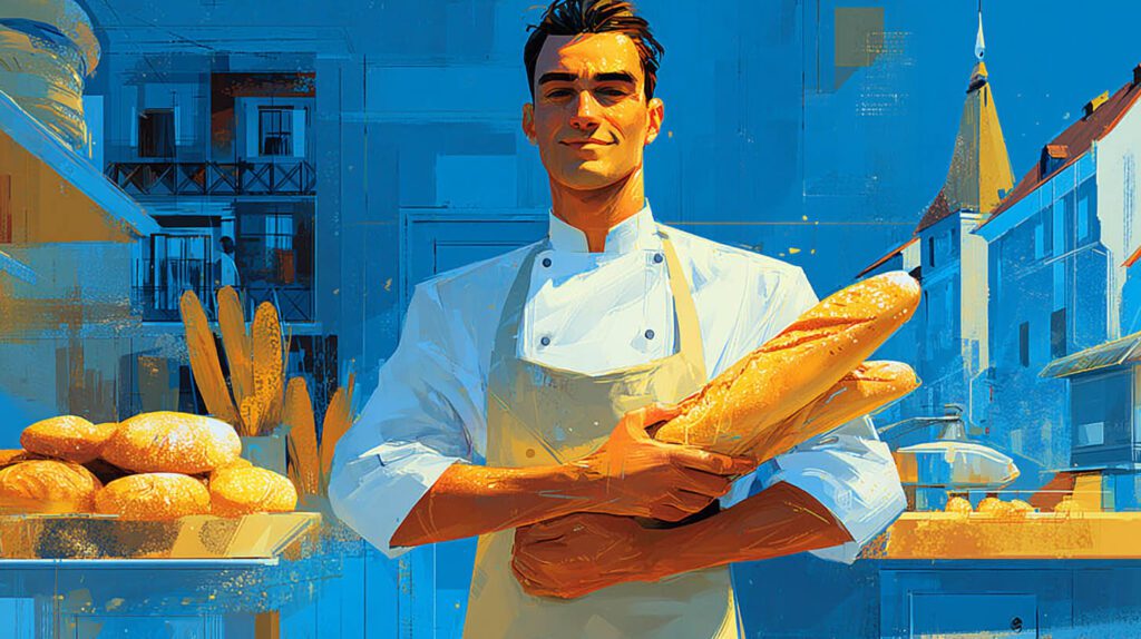 Boulanger artisanal dans sa boulangerie à Draveil
