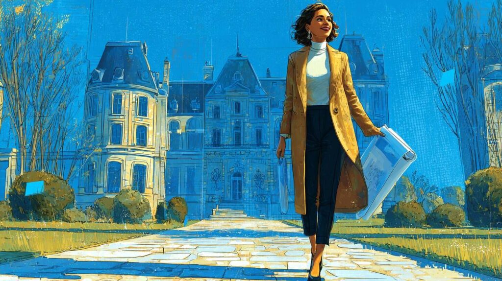 Architecte tenant des plans devant le Château de Savigny-sur-Orge — profession libérale Savigny-sur-Orge