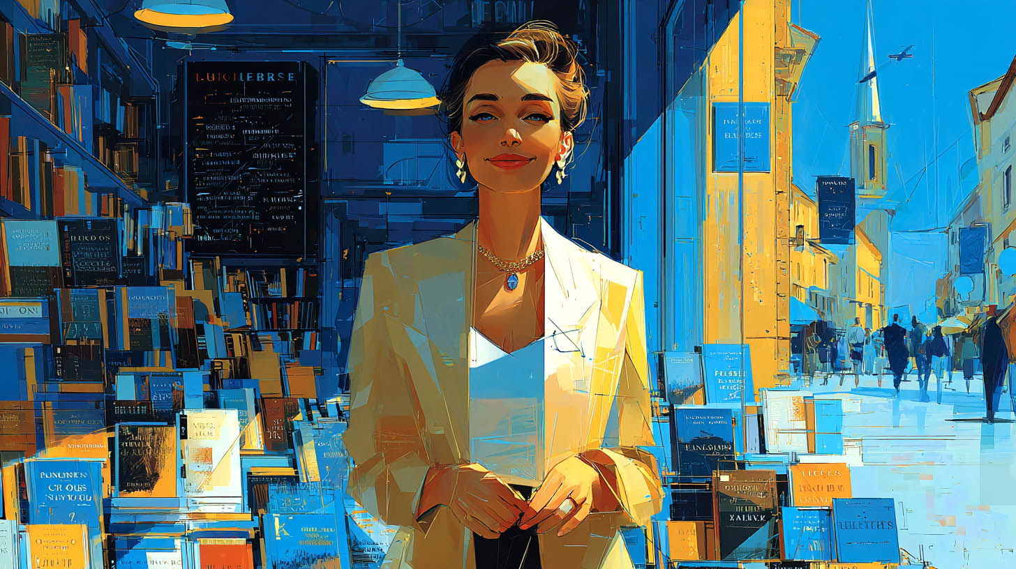Libraire indépendante souriante dans sa librairie à Ris-Orangis