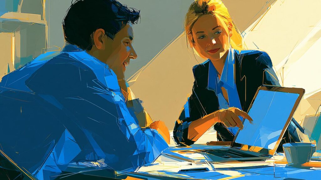 Experte-comptable pour médecin libéral présentant des chiffres à son client