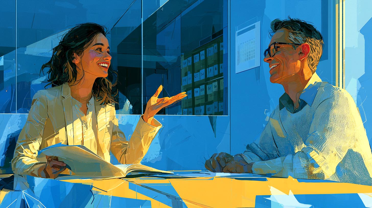 Rendez-vous entre une experte-comptable pour professionnels de santé et son client dans un bureau