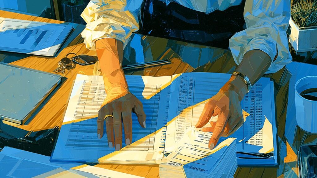 Mains classant les justificatifs de loyer d'une SCI, tenue des comptes par un expert-comptable