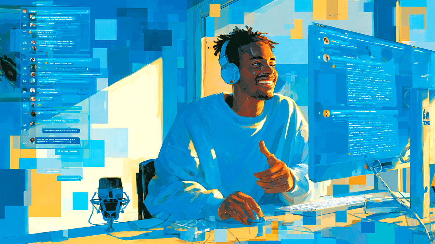Streamer Twitch devant son ordinateur pendant un live